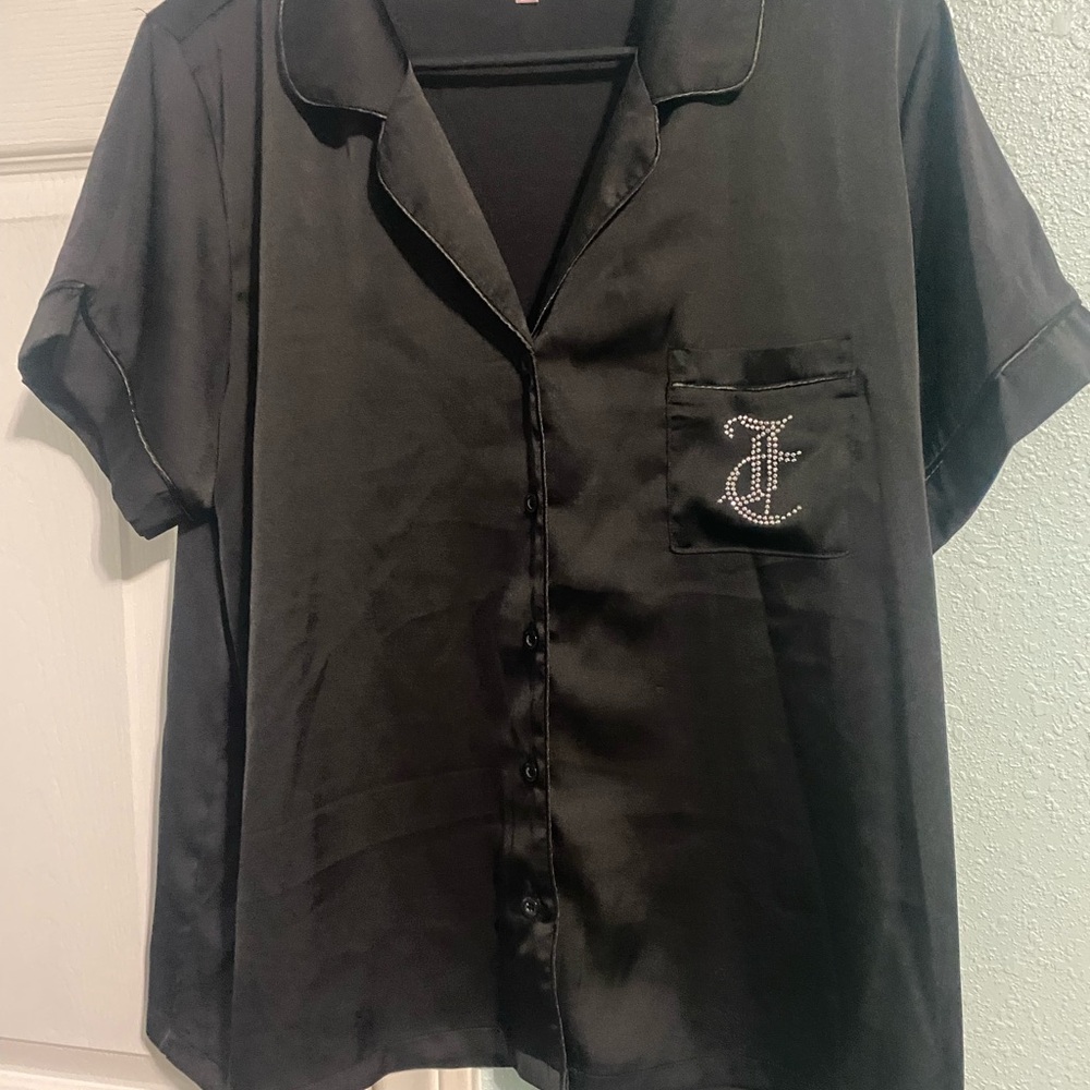 Juicy Couture Black Satin Button Down blouse